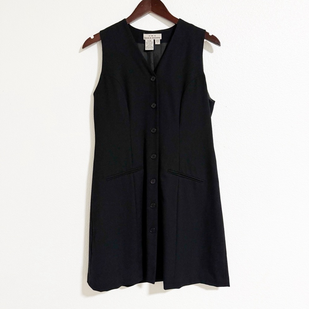 Vintage 90s Eddie Bauer Button Front Wool Sheath Dress Black Size 6P